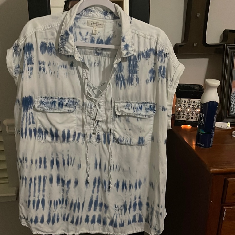 Jessica Simpson white and blue tie die 2x